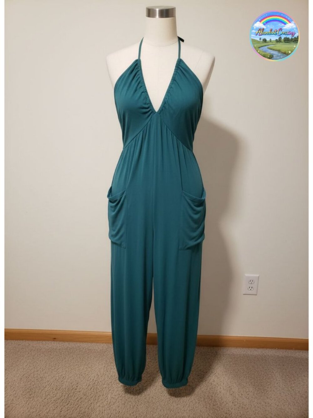 100% Rayon Maxi Jumpsuit Sleeveless Halter Beach Resort Wear
